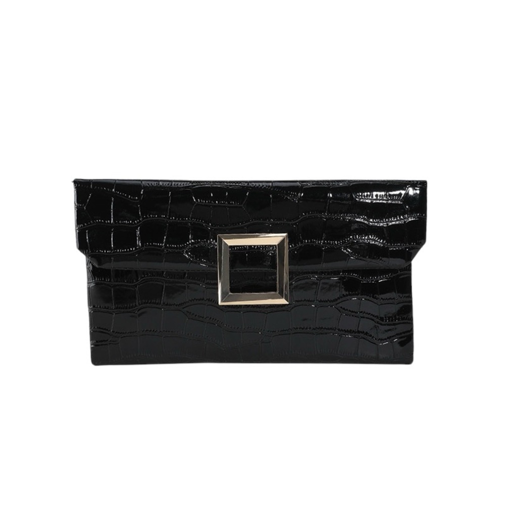 Elegant Black Crocodile-Embossed Clutch